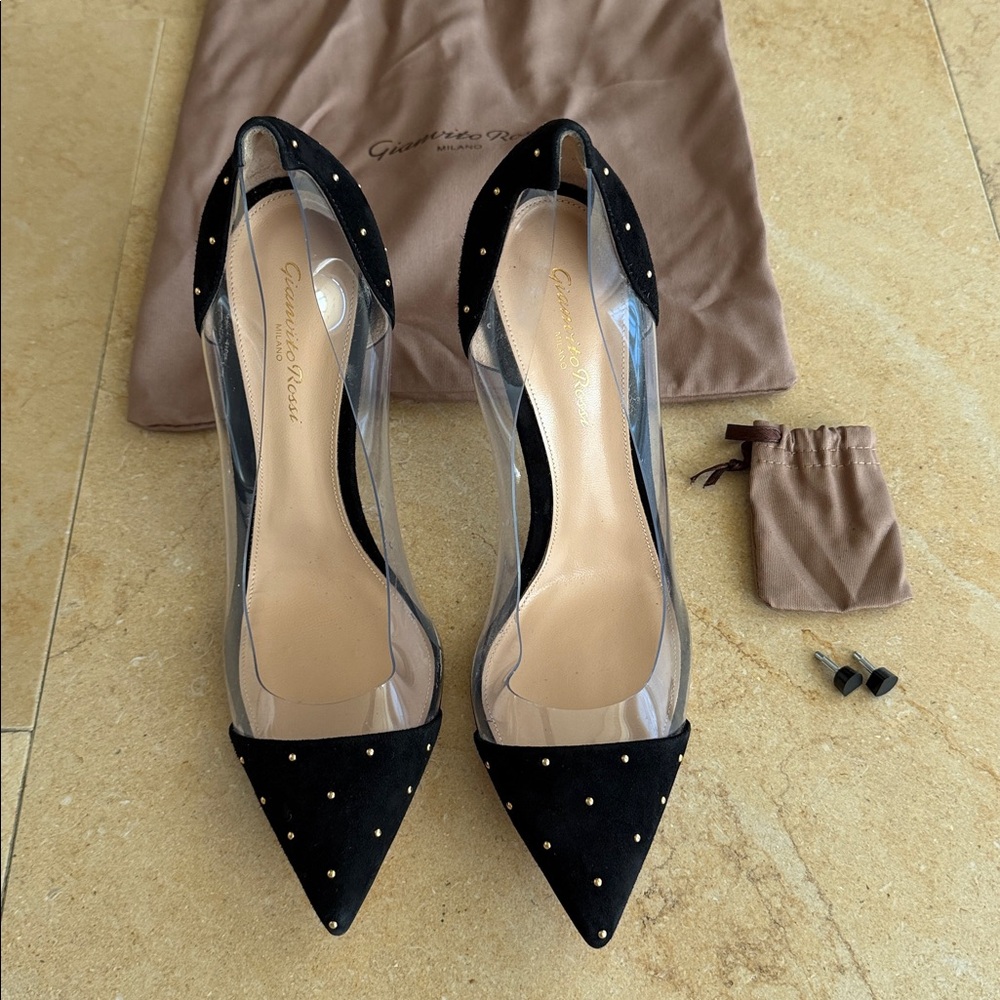 Gianvito Rossi Plexi Black and gold pumps